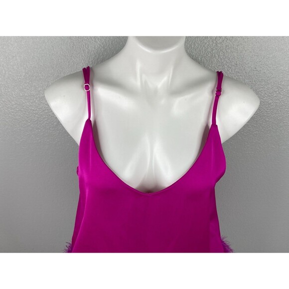 eesome Women Medium Bright Pink Camisole Top Feather Trim Sexy NWT - Picture 2 of 9